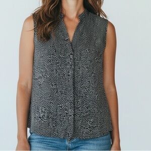 Nordstrom Rack Polka Dot Sleeveless Blouse Grey and White